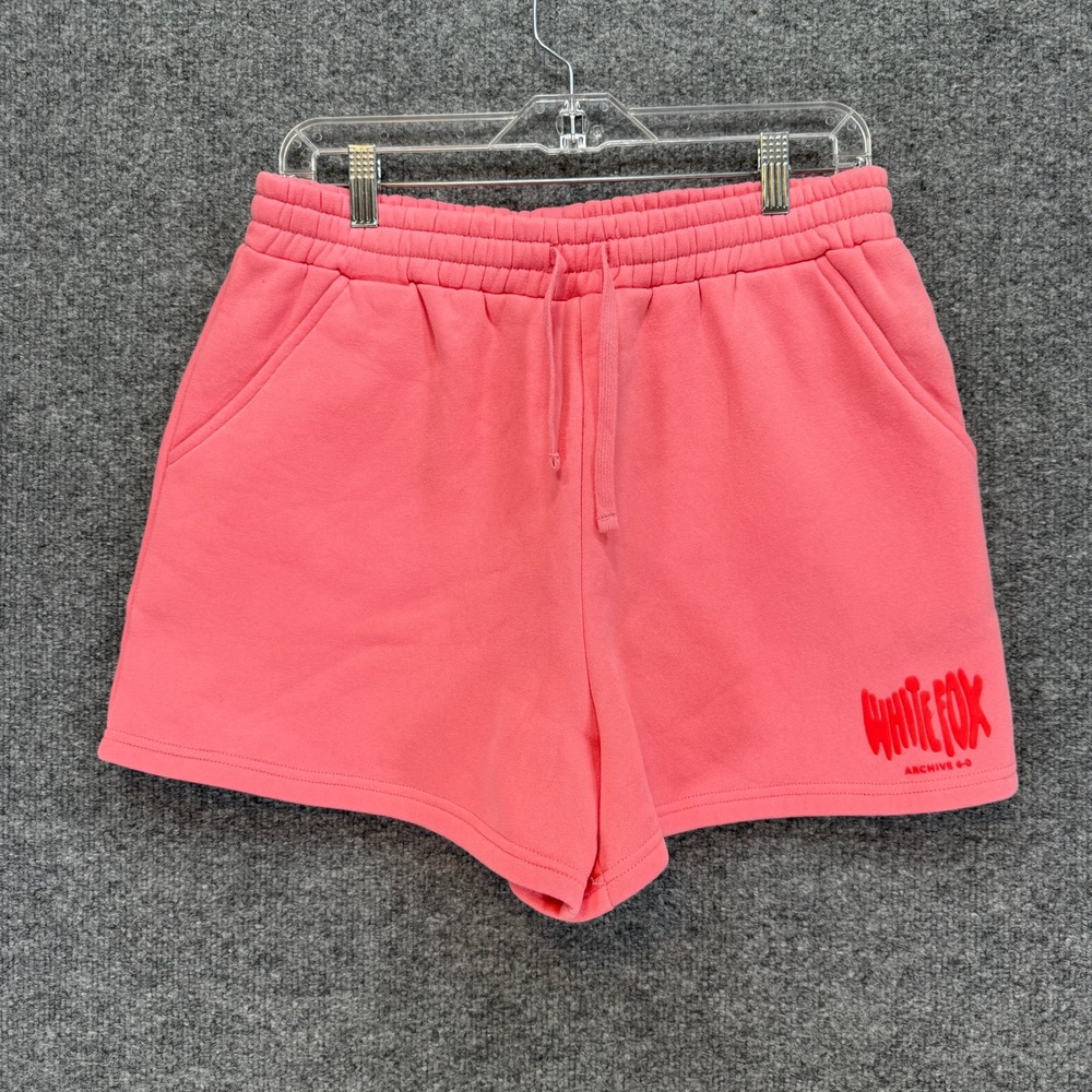 White Fox Sweat Shorts Womens Large Pink Archive Logo Fleece Casual Loungewear
